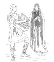 A coloring page of middle ages clothing